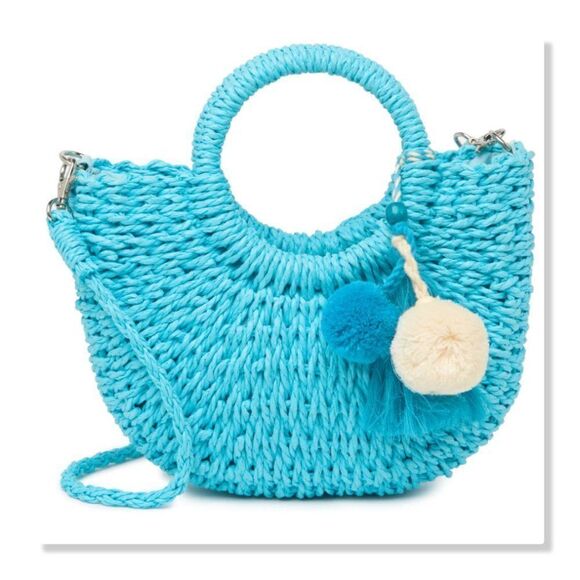 Most Wanted USA Top Handle Straw Crossbody Bag in Blue - NEW - Picture 1 of 14